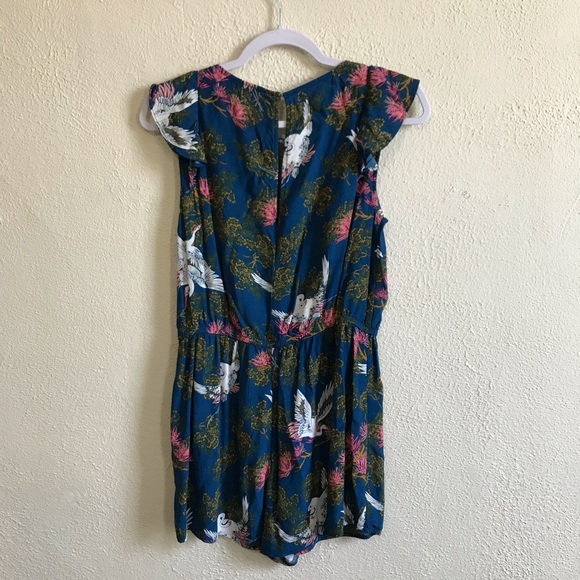 Express Crane Floral Teal Ruffle Playsuit Romper S - Picture 6 of 8